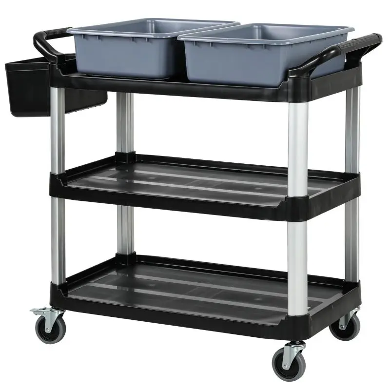 3 Tier Cleaning Cart with Removable Containers and Side Waste Bin