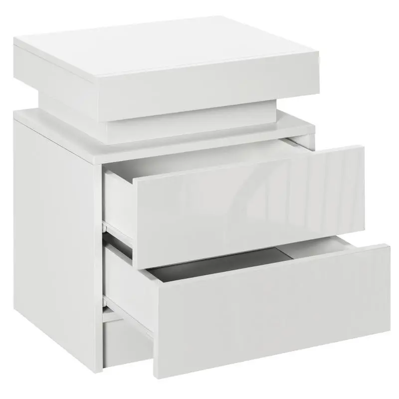 RGB LED Bedside Table with 2 Drawers, 45 x 35 x 52 cm, White