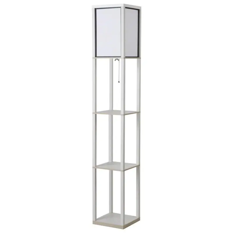 Floor Lamp with 3 Shelves and Pull-Chain Switch, 160 cm, White