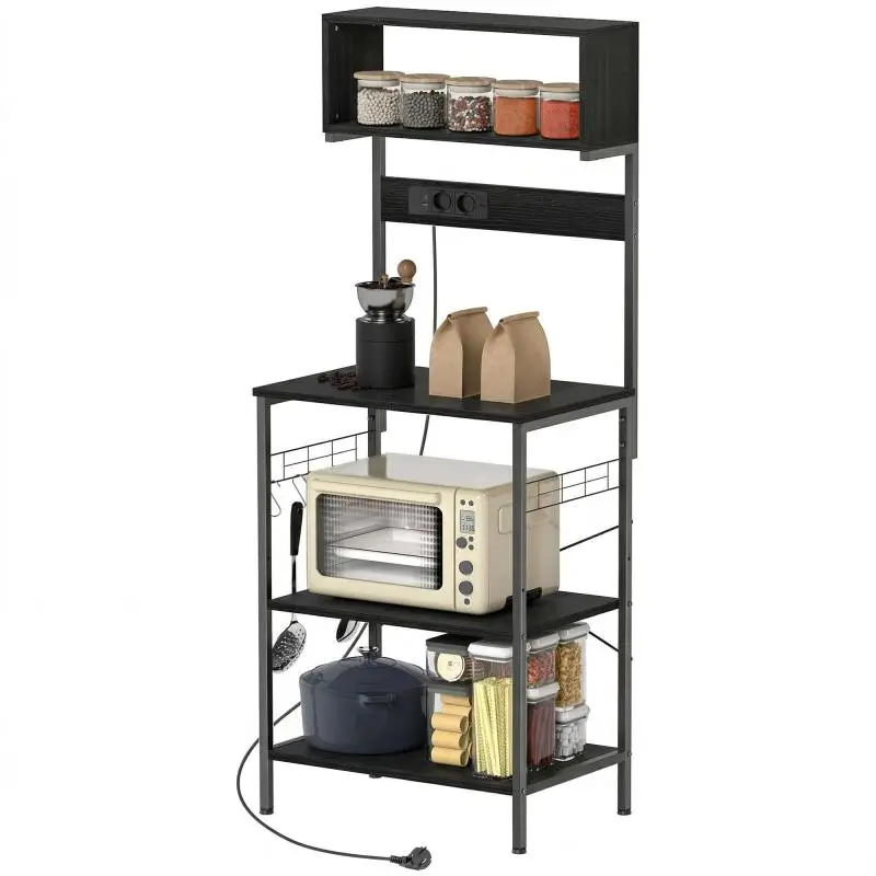 Kitchen Storage Rack with Power Sockets, Black