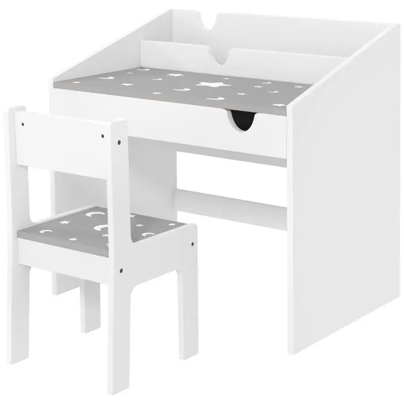 Children’s Table and Chair Set with Drawer, Grey