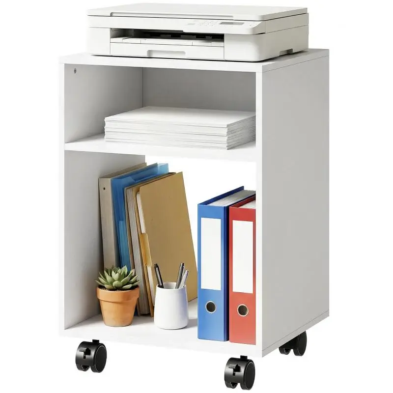 Printer Stand with 2 Open Compartments and Braked Wheels