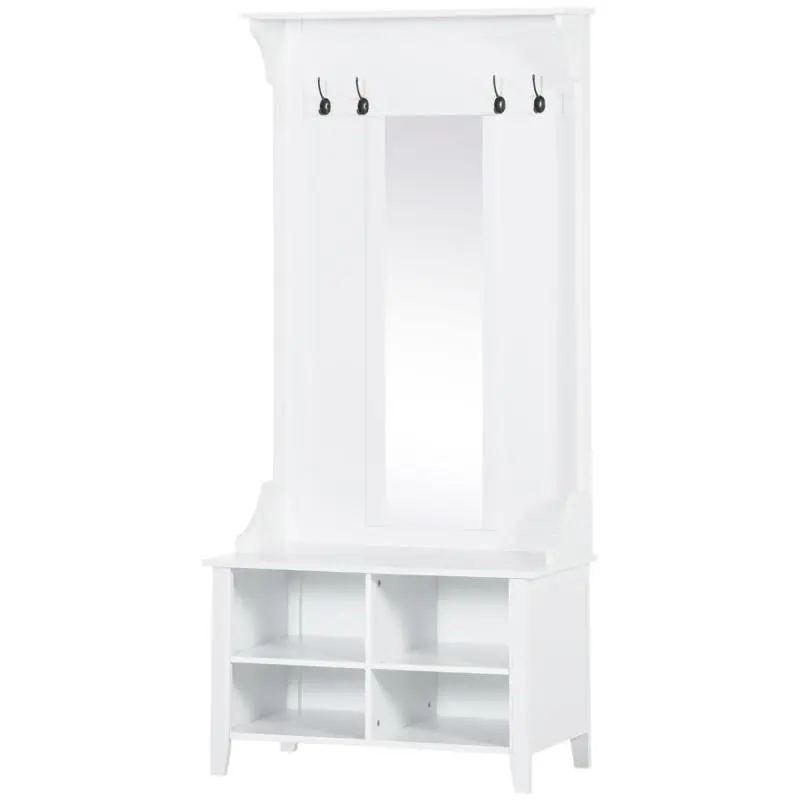 Freestanding Coat Rack with Mirror and Shoe Rack