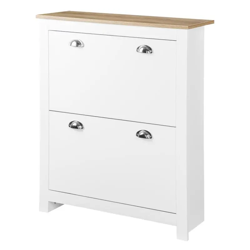 Slim Shoe Cabinet with 2 Tilt-Out Drawers, White