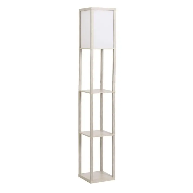 Floor Lamp with 3 Shelves and Foot Switch, 160 cm, Oak