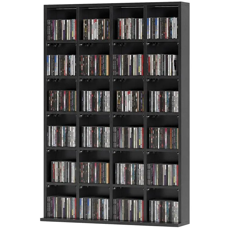 CD Storage Unit with Adjustable Shelves, Black