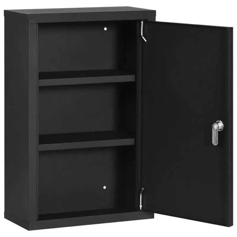 Steel Medicine Cabinet with 3 Shelves, Black