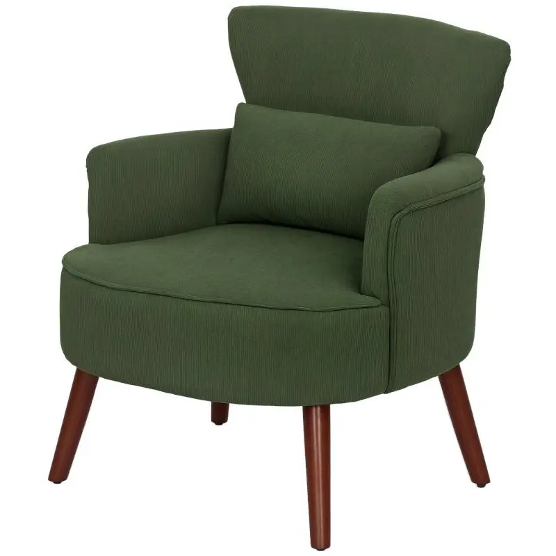 Upholstered Armchair with Lumbar Cushion, Green