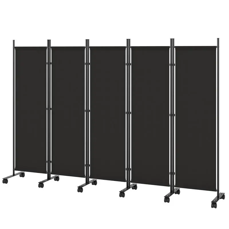 5-Panel Room Divider with Wheels, Black