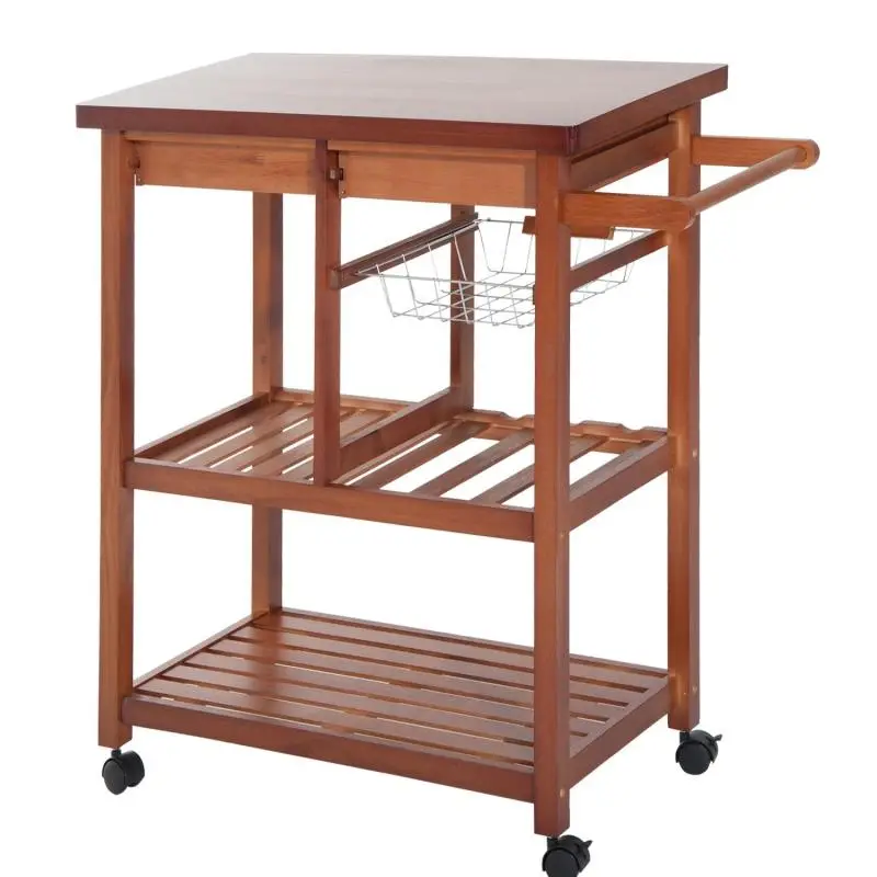 Kitchen Serving Cart with Wine Rack and 2 Drawers