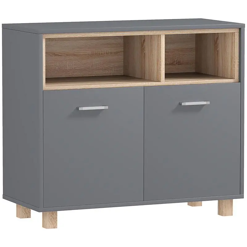 Bathroom Cabinet with Open Shelves and 2-Door Cupboard