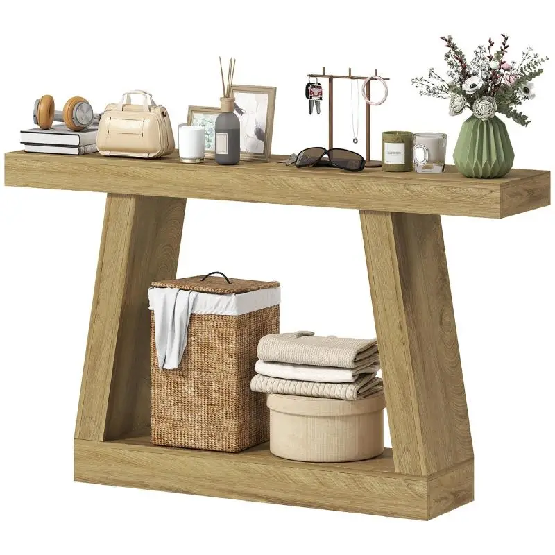 Console Table with Shelf, 140 cm, Oak