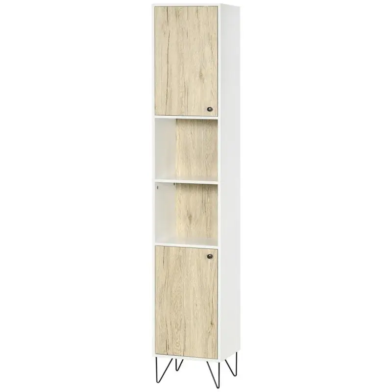 Bathroom Tall Cabinet with 2 Open Shelves and 2 Cupboards