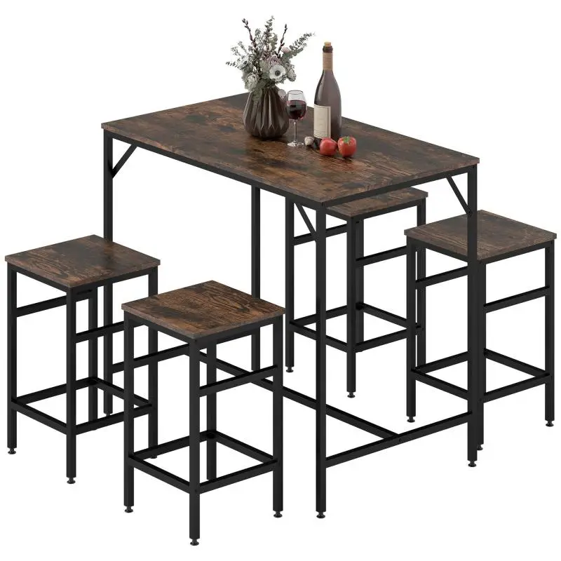 Kitchen Table Set with 4 Stools, Rustic Brown