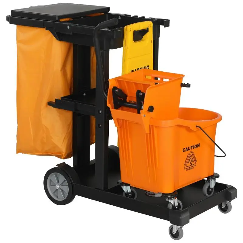 Cleaning Trolley with 3 Shelves and 70 L Bag