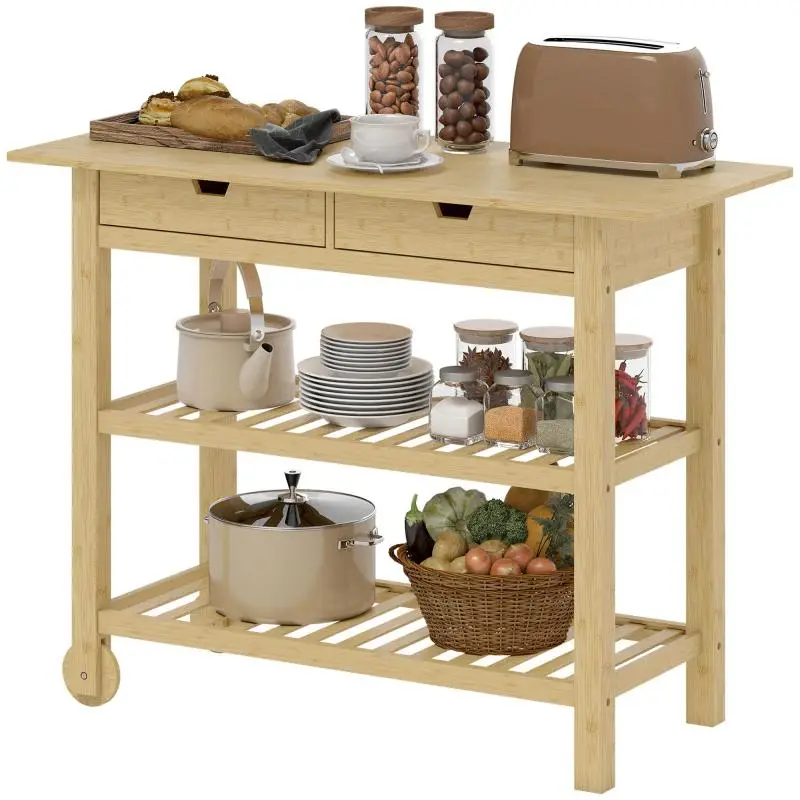 Bamboo Kitchen Trolley with 2 Drawers