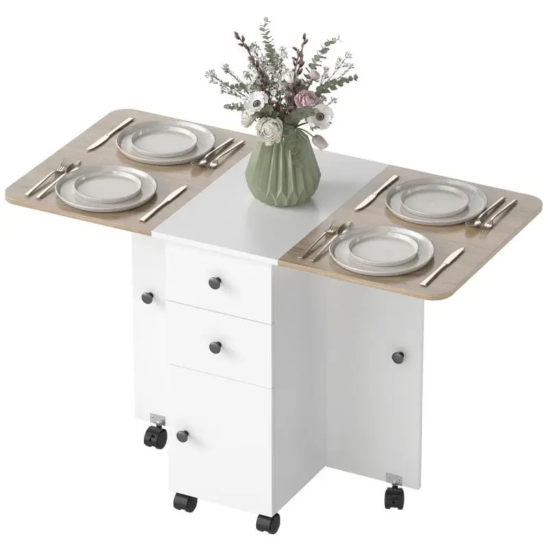 Folding Kitchen Table with 2 Drawers and Cabinet