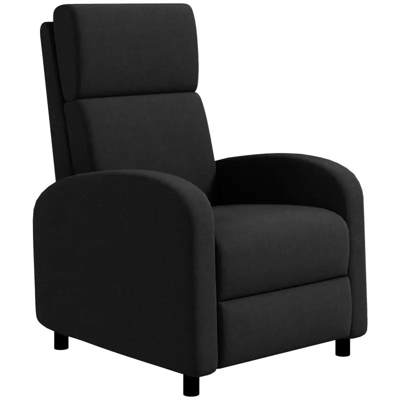 Manual 160° Reclining Armchair with Footrest, Linen-Effect Fabric, Black