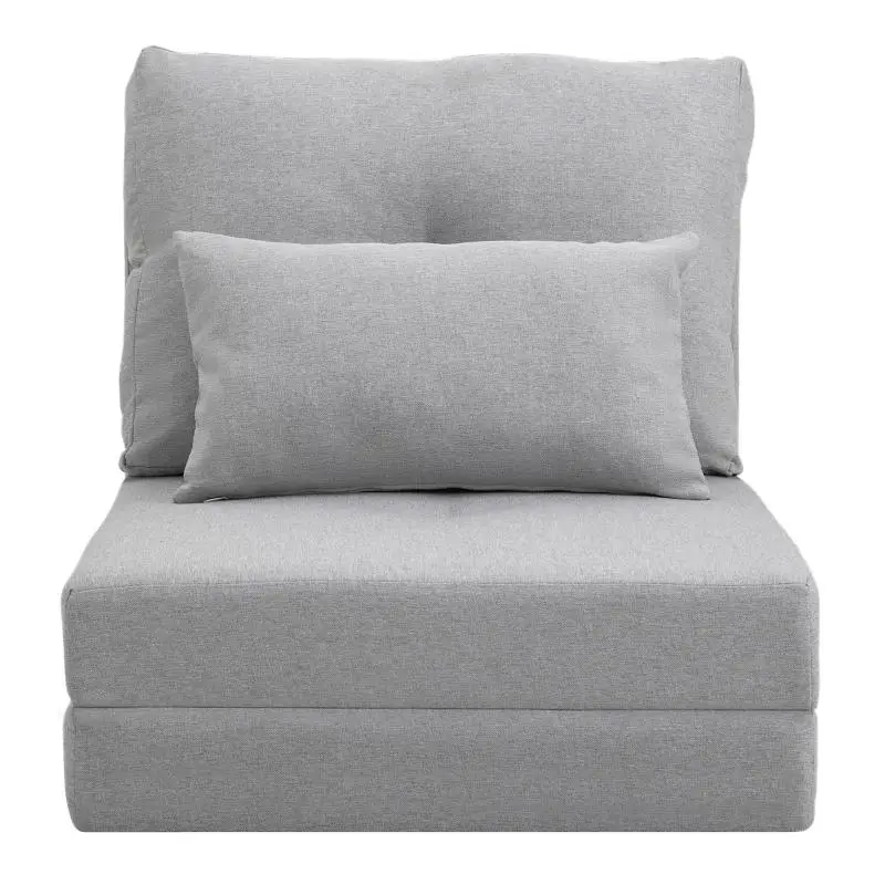 3-in-1 Convertible Chair Bed with 2 Cushions, Light Grey