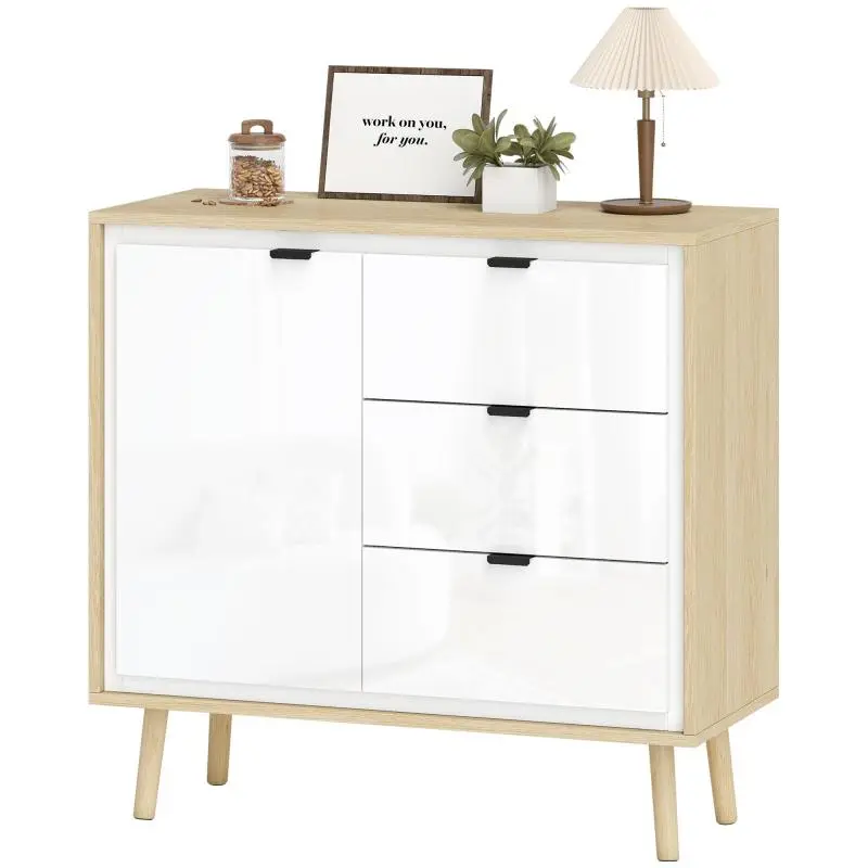 Sideboard with 3 Drawers and Adjustable Shelf, White and Oak