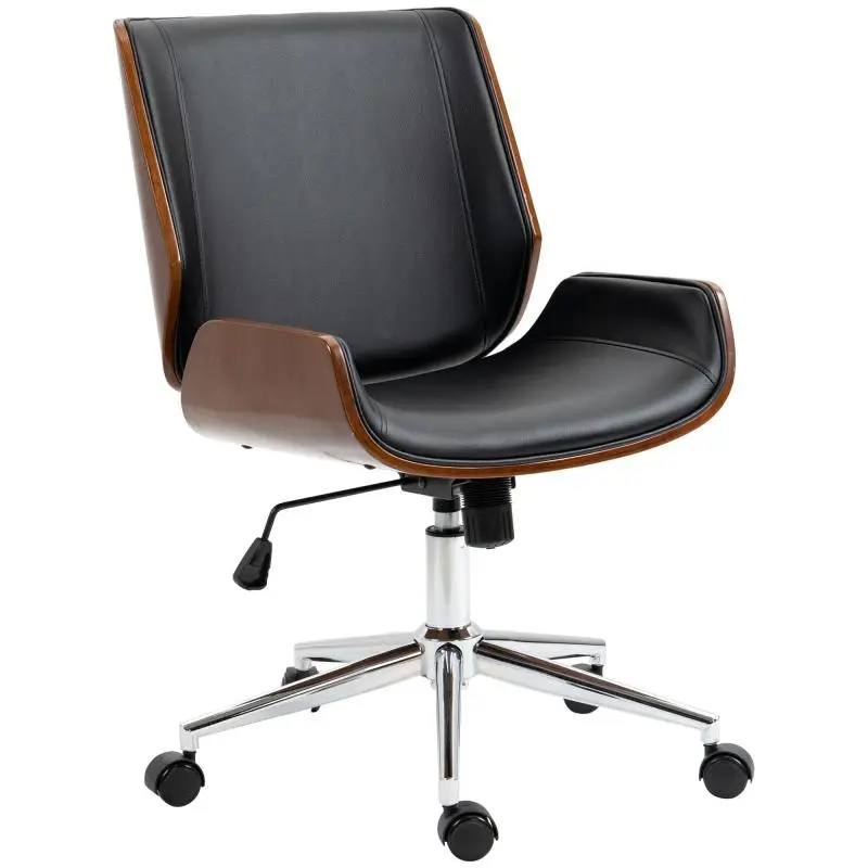 Vintage Office Chair with Faux Leather and Wood