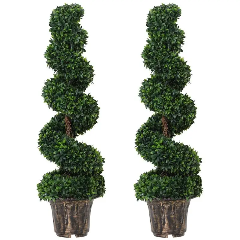 Set of 2 Artificial Spiral Boxwood Plants, 120 cm