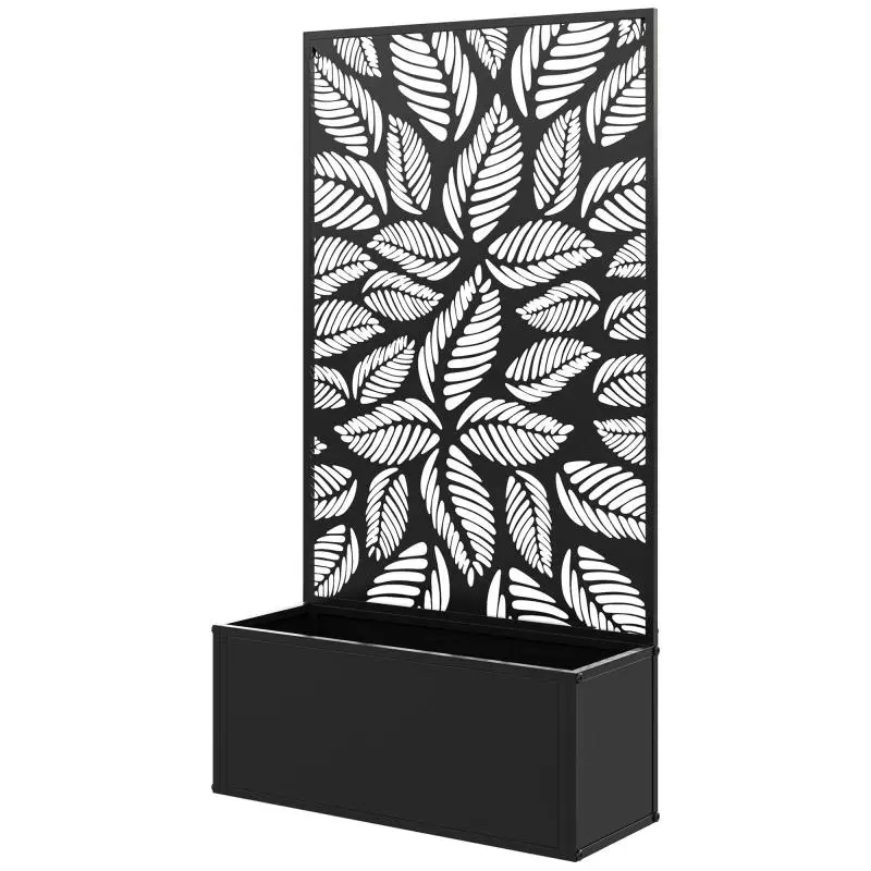 Raised Planter with Trellis, 61 x 23 x 113 cm, Black