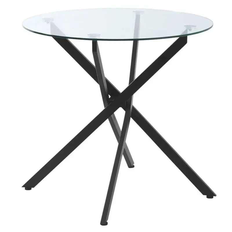 Round Glass Table with Metal Crossed Legs, 80 cm