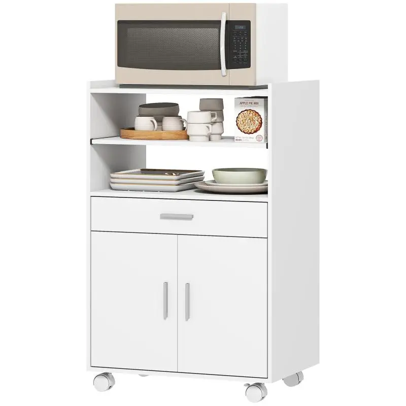 Microwave Stand with Drawer and 2-Door Cabinet