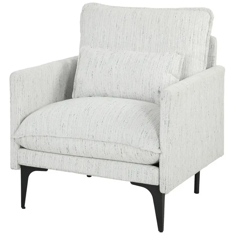 Linen-Effect Armchair with Lumbar Cushion, White