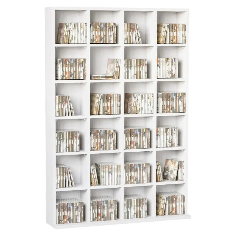 CD Storage Unit with 24 Adjustable Shelves, White