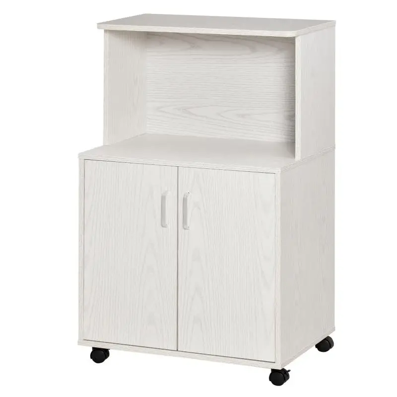 Kitchen Trolley with Cabinet and Microwave Shelf, White