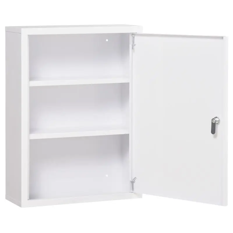 3-Shelf Steel Medicine Cabinet with Lock, White