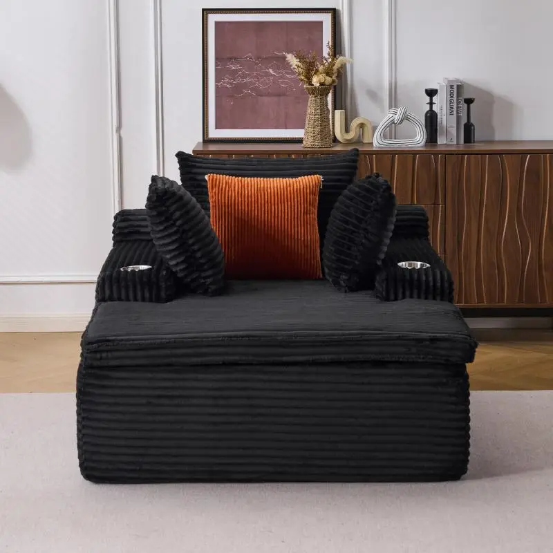 Floor Sofa with Chaise Lounge, Black