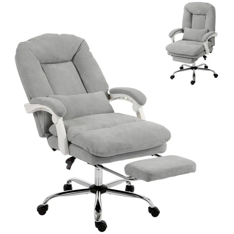 Reclining Office Chair with Footrest, Light Grey