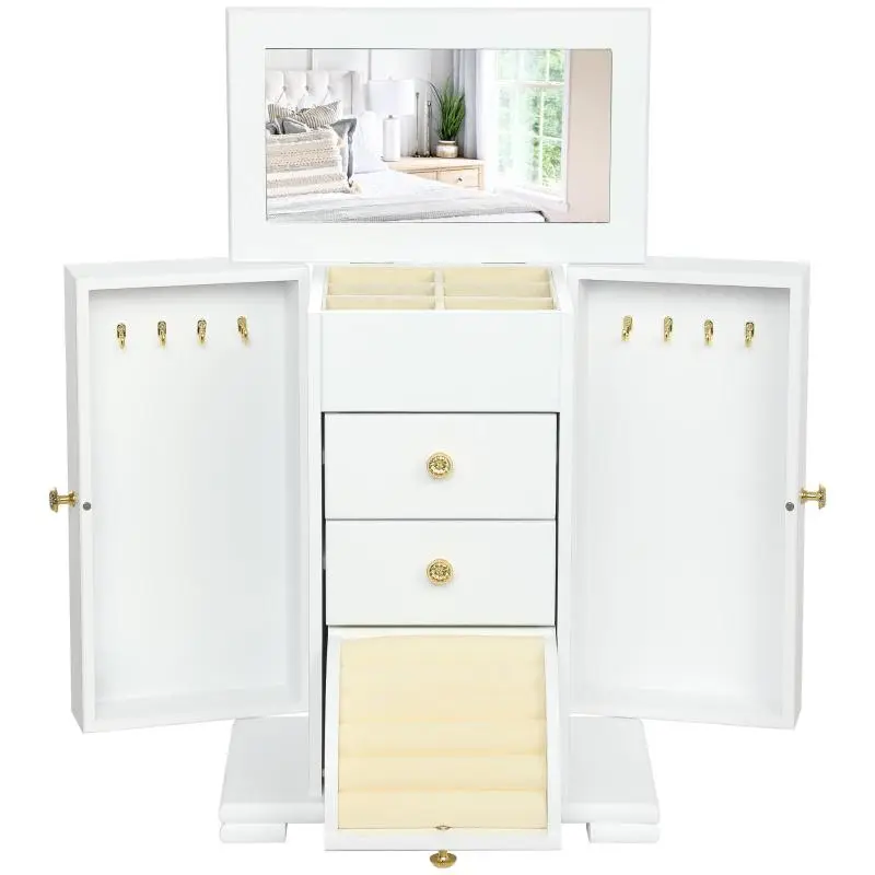 Jewellery Box with Mirror and 2 Drawers, 26.5 x 16 x 33.5 cm