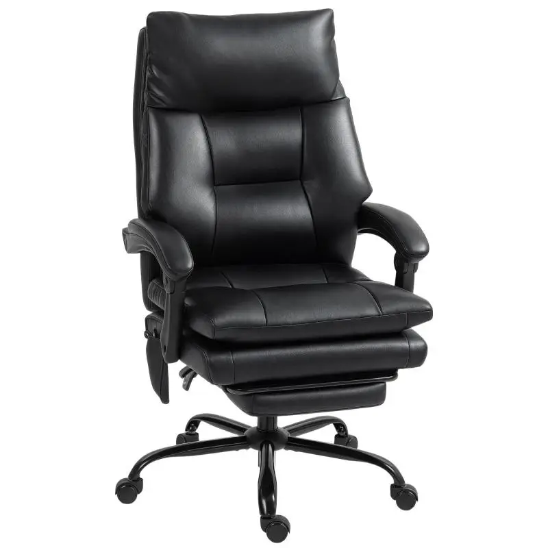 Ergonomic PU Leather Office Chair with Inflatable Lumbar Support, Black