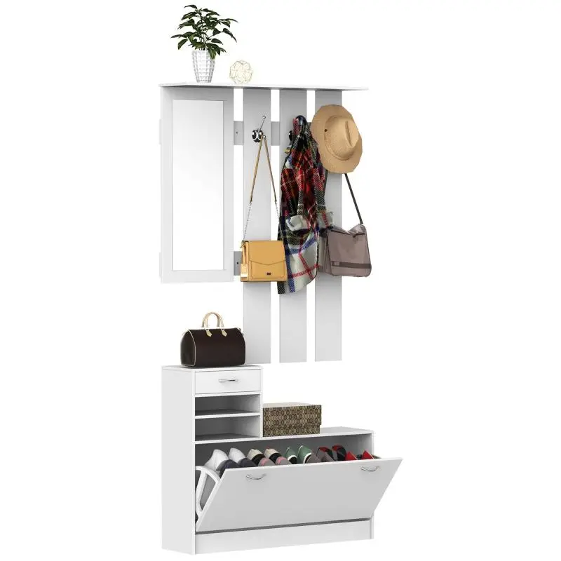 Entryway Hall Tree Set with Mirror and Shoe Bench