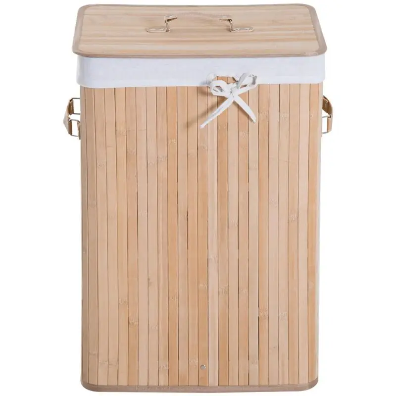 Foldable Bamboo Laundry Basket with Lid, 40 L
