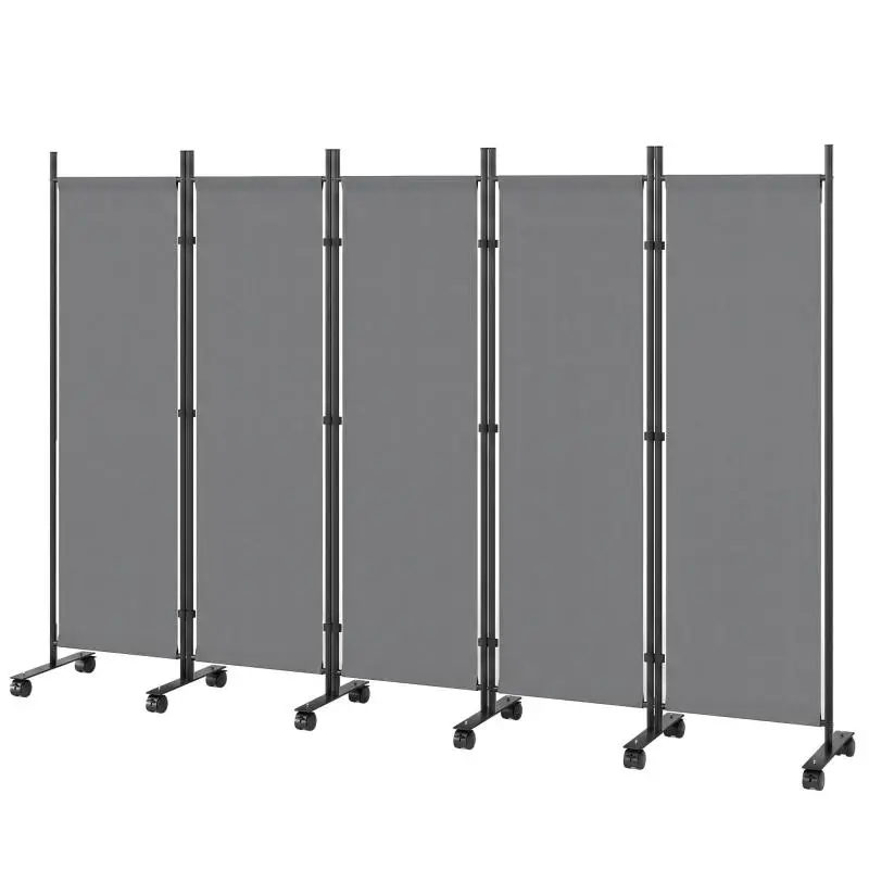 5-Panel Room Divider with Casters, 252 x 170 cm