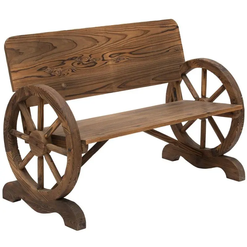 3-Seater Garden Bench with Wagon-Wheel Armrests