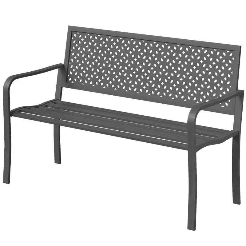 2-Seater Outdoor Metal Bench, Dark Grey
