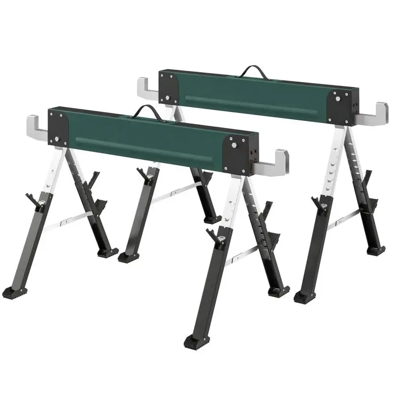 Set of 2 Folding Metal Trestles, Green