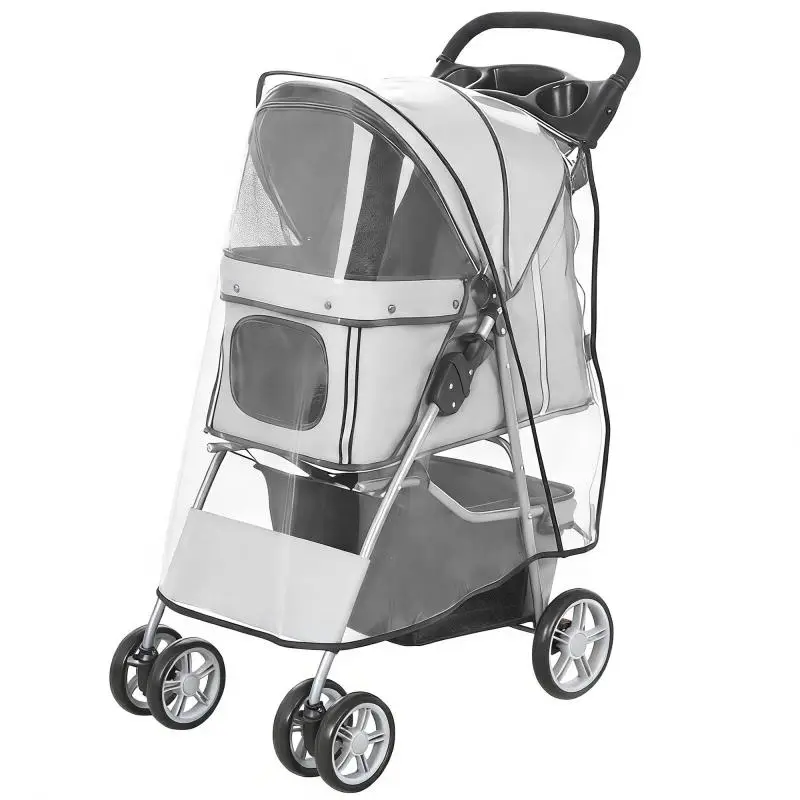 Foldable Pet Stroller for Dogs and Cats, Grey