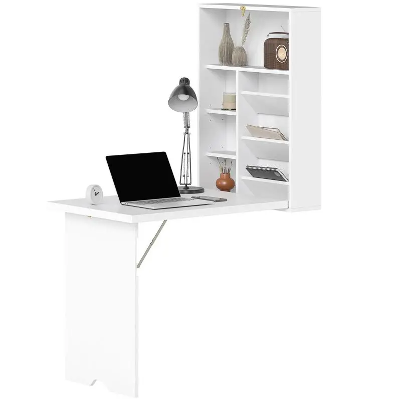 Wall-Mounted Folding Desk with Shelves