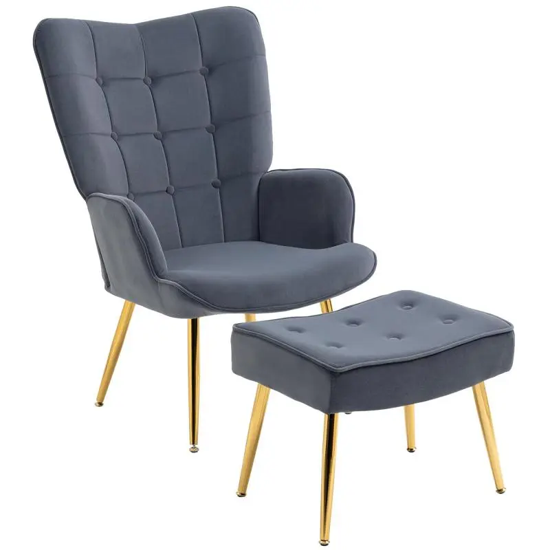 Armchair with Footstool, Dark Grey