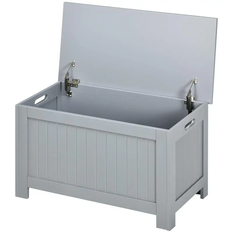 Grey Wooden Storage Chest with Flip-Top Lid