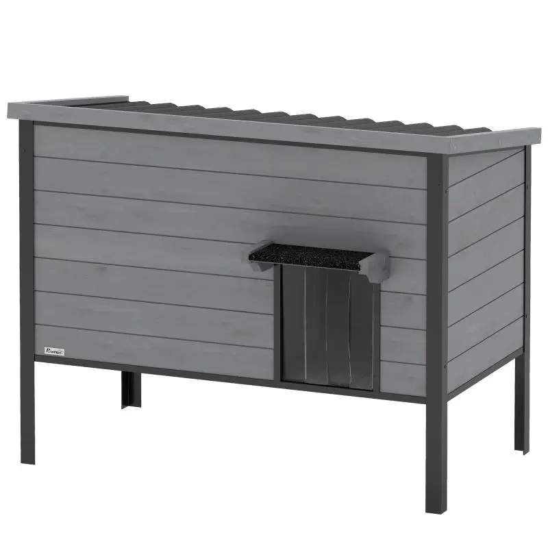 Weatherproof Cat House with Hinged Roof, Light Grey