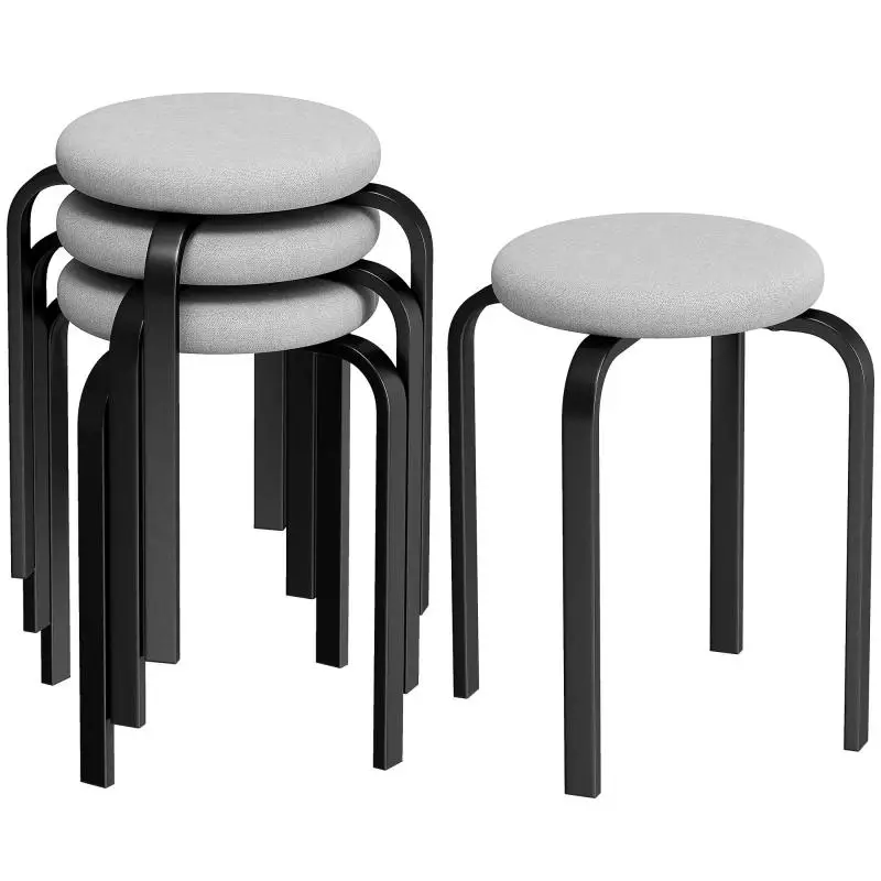 Set of 4 Stackable Padded Stools, Grey