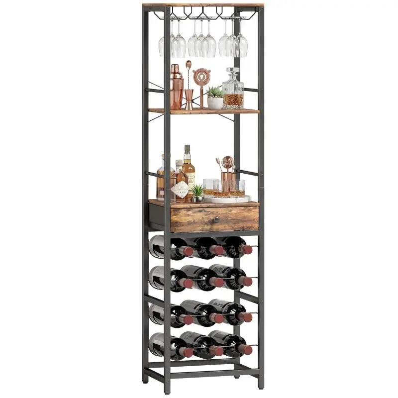 Wine Bar Cabinet with Drawer, Rustic Brown